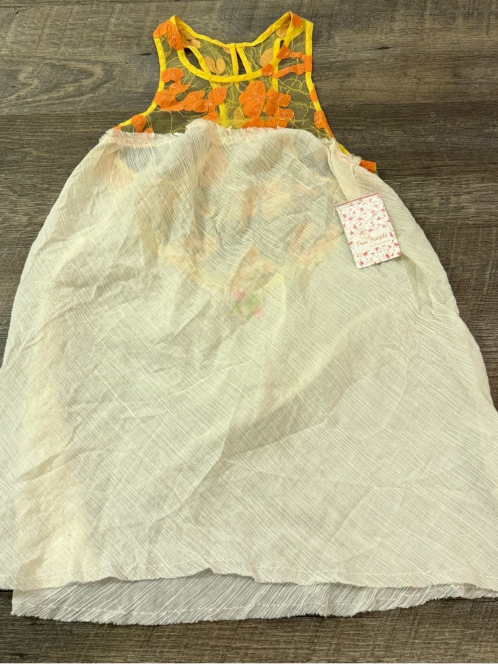 Free People Cream Tank with Yellow & Orange Floral Lace Yoke